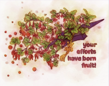 Illustration of a plant with red berries growing from a graduation cap, featuring the text "your efforts have born fruit!"