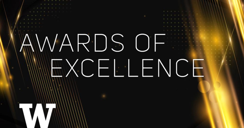 University of Washington Awards of Excellence graphic with gold accents on a black background.