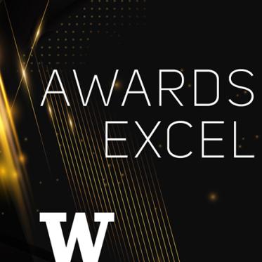 University of Washington Awards of Excellence graphic with gold accents on a black background.